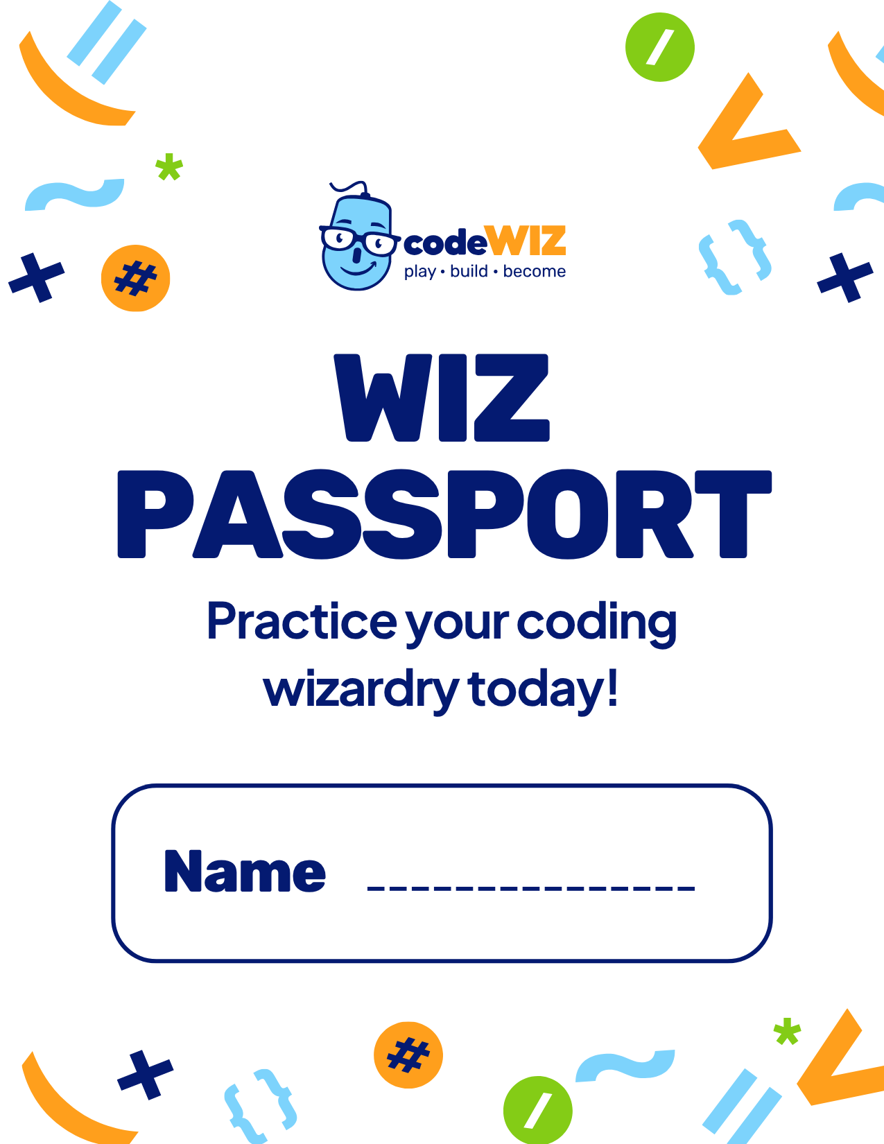 The WIZ Passport cover, with a space for your child's name